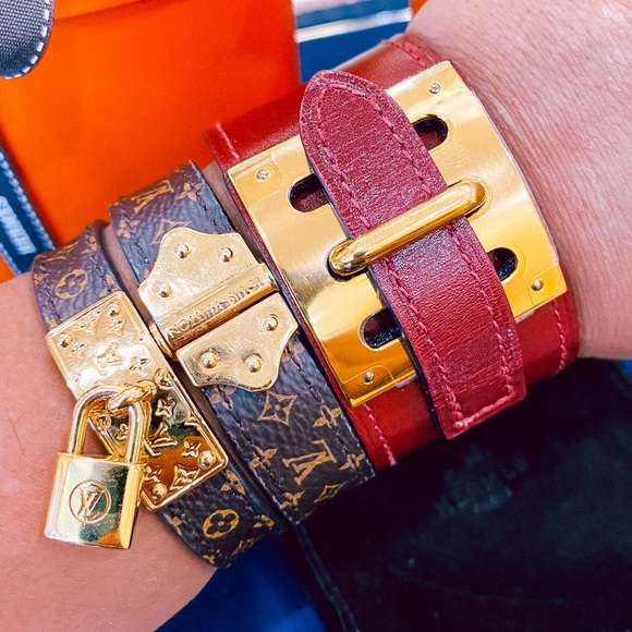 HERMES Rouge H Box Leather Gold Plated Intense cuff Bracelet Small - Picture 11 of 12